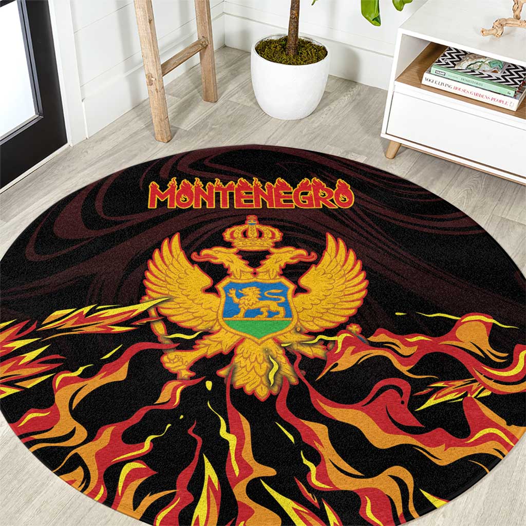 Montenegro Round Carpet Coat Of Arms Fire Style - Wonder Print Shop