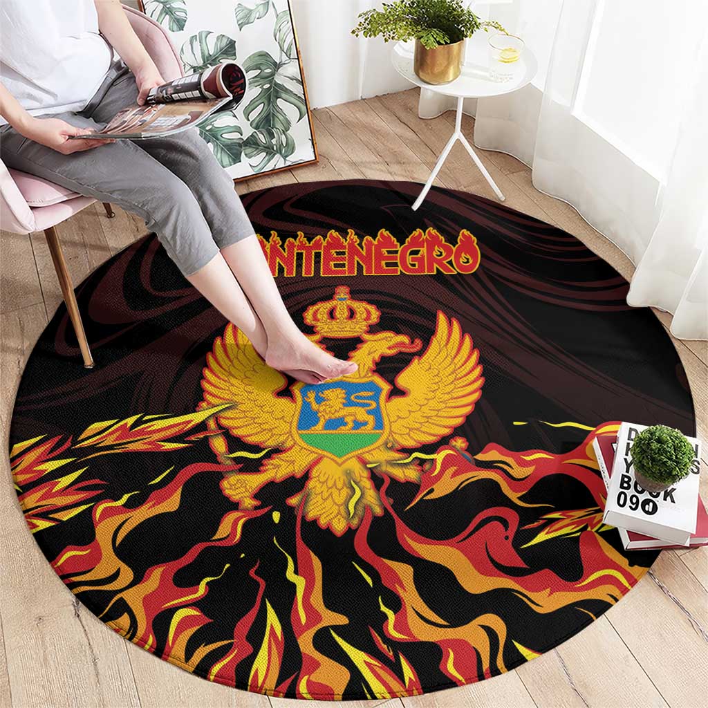 Montenegro Round Carpet Coat Of Arms Fire Style - Wonder Print Shop