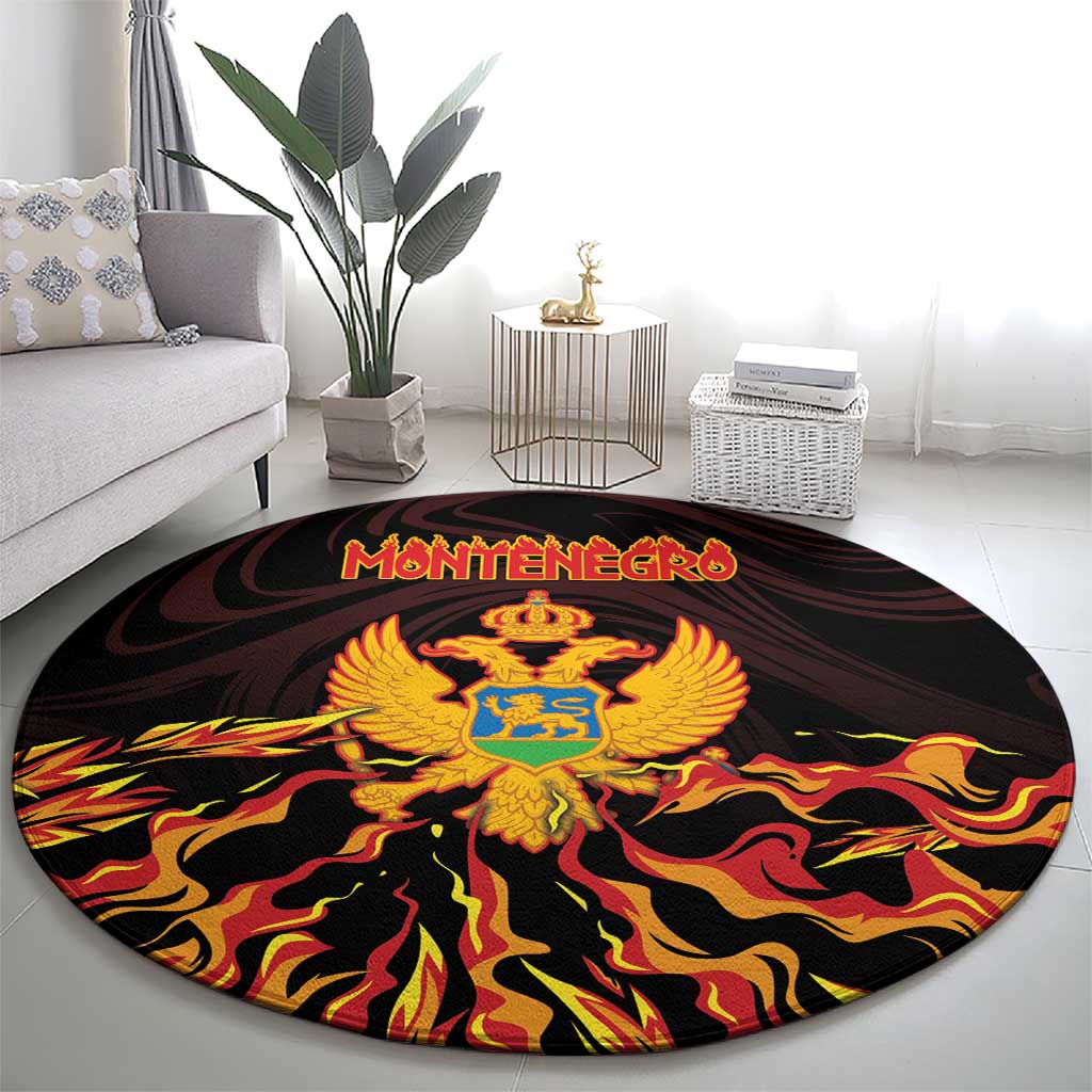 Montenegro Round Carpet Coat Of Arms Fire Style - Wonder Print Shop