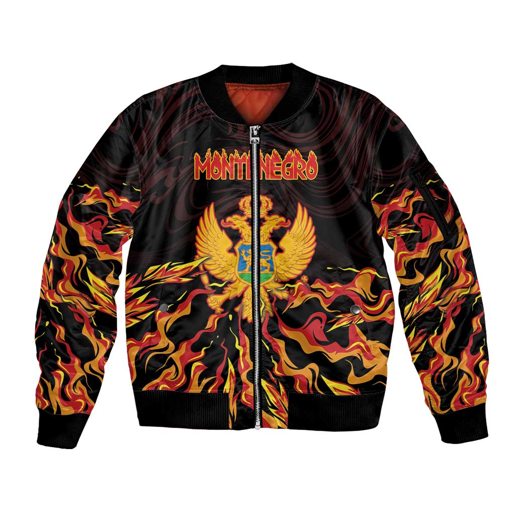 Personalized Montenegro Sleeve Zip Bomber Jacket Coat Of Arms Fire Style - Wonder Print Shop