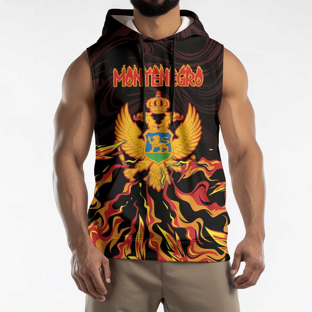 Personalized Montenegro Sleeveless Hoodie Coat Of Arms Fire Style - Wonder Print Shop