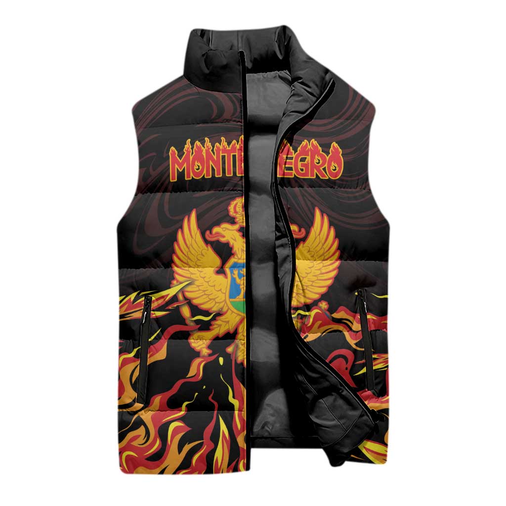 Personalized Montenegro Sleeveless Puffer Jacket Coat Of Arms Fire Style - Wonder Print Shop
