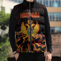 Personalized Montenegro Sleeveless Puffer Jacket Coat Of Arms Fire Style - Wonder Print Shop