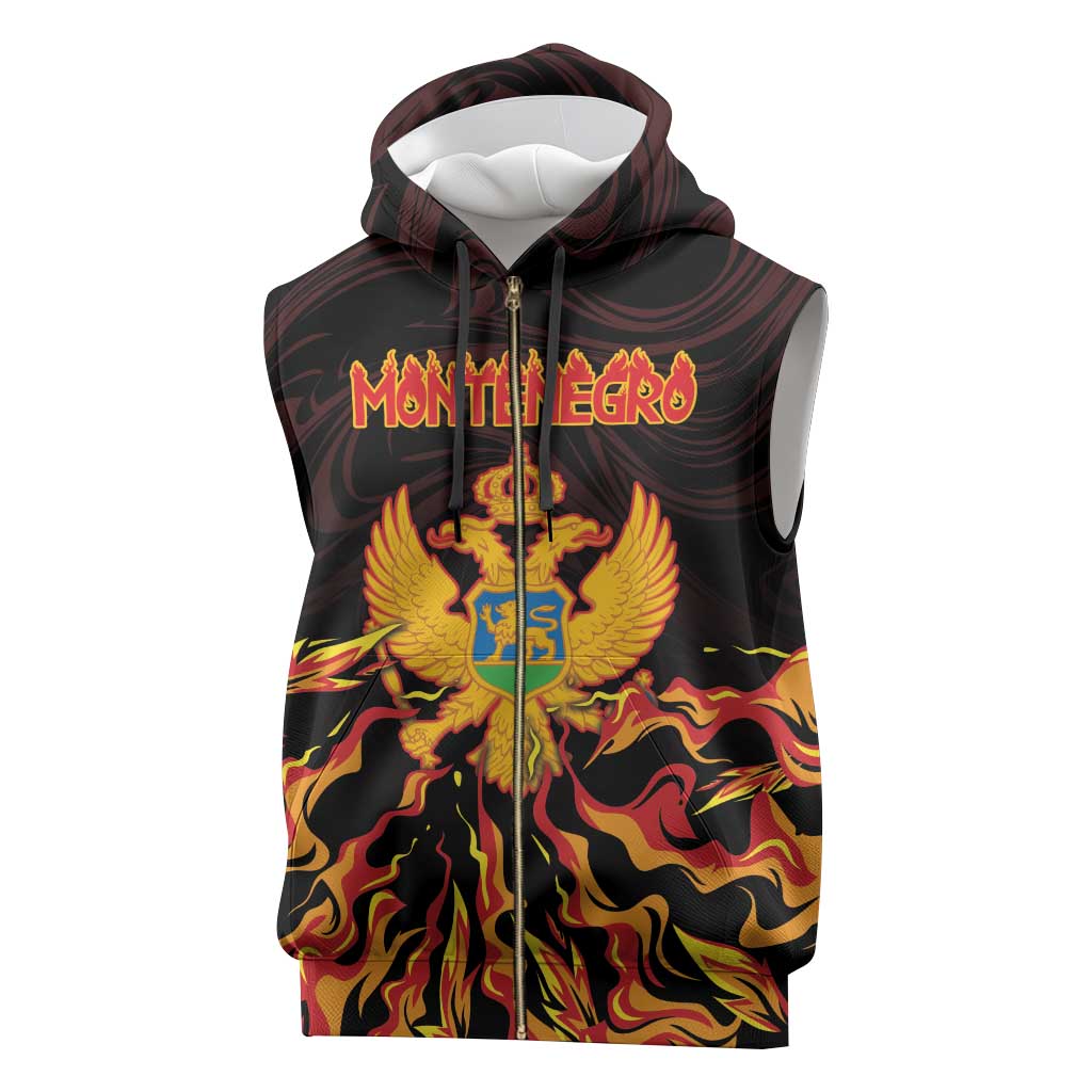 Personalized Montenegro Sleeveless Zip Hoodie Coat Of Arms Fire Style - Wonder Print Shop