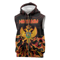 Personalized Montenegro Sleeveless Zip Hoodie Coat Of Arms Fire Style - Wonder Print Shop