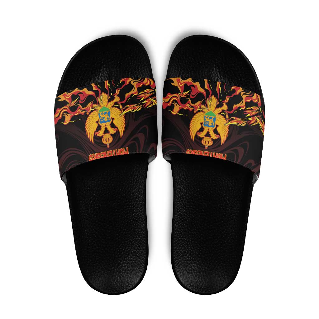 Montenegro Slide Sandals Coat Of Arms Fire Style - Wonder Print Shop