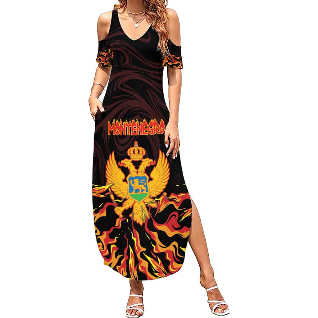 Personalized Montenegro Summer Maxi Dress Coat Of Arms Fire Style - Wonder Print Shop