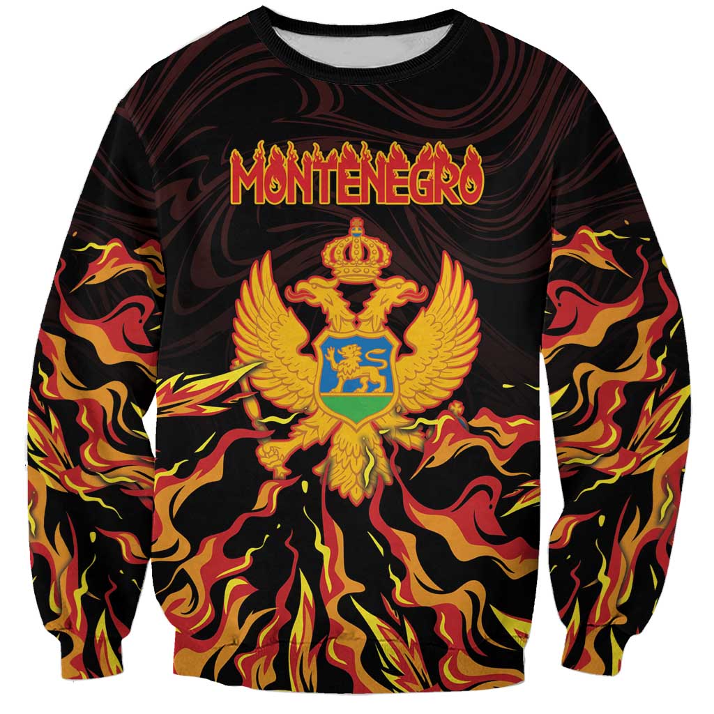 Personalized Montenegro Sweatshirt Coat Of Arms Fire Style - Wonder Print Shop