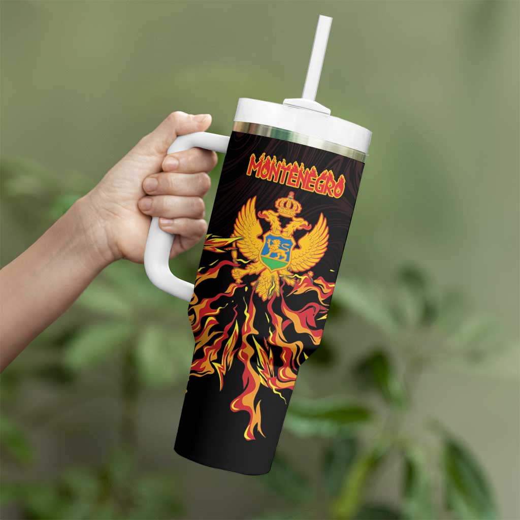 Personalized Montenegro Tumbler With Handle Coat Of Arms Fire Style - Wonder Print Shop