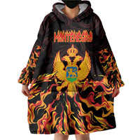 Personalized Montenegro Wearable Blanket Hoodie Coat Of Arms Fire Style - Wonder Print Shop