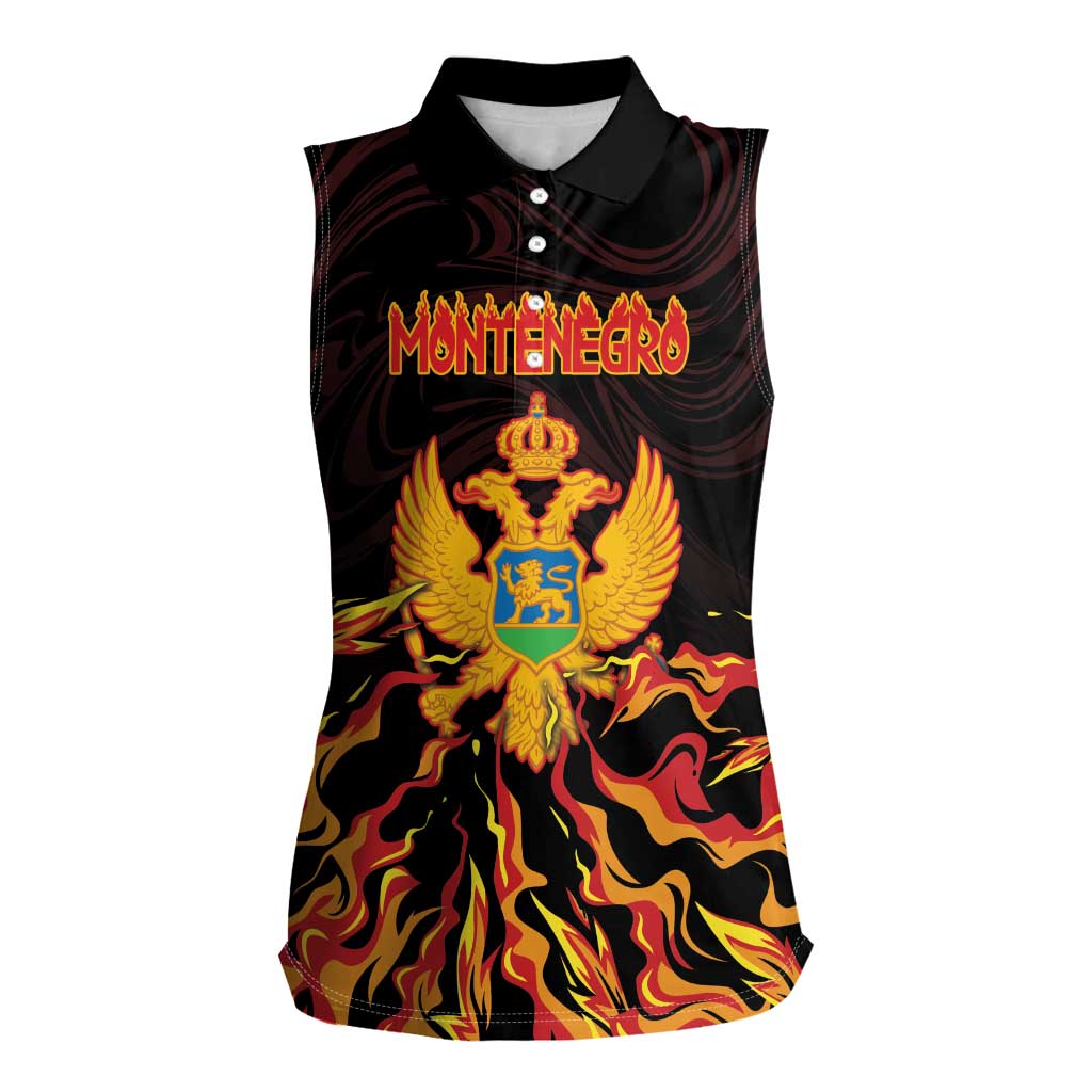 Personalized Montenegro Women Sleeveless Polo Shirt Coat Of Arms Fire Style - Wonder Print Shop