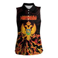 Personalized Montenegro Women Sleeveless Polo Shirt Coat Of Arms Fire Style - Wonder Print Shop