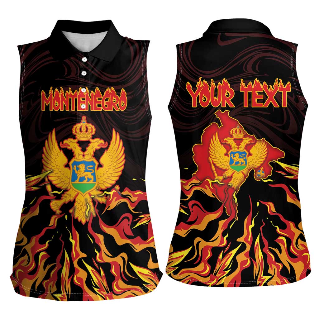 Personalized Montenegro Women Sleeveless Polo Shirt Coat Of Arms Fire Style - Wonder Print Shop