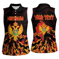Personalized Montenegro Women Sleeveless Polo Shirt Coat Of Arms Fire Style - Wonder Print Shop