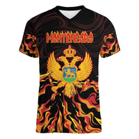 Personalized Montenegro Women V-Neck T-Shirt Coat Of Arms Fire Style - Wonder Print Shop