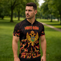 Personalized Montenegro Zipper Polo Shirt Coat Of Arms Fire Style - Wonder Print Shop