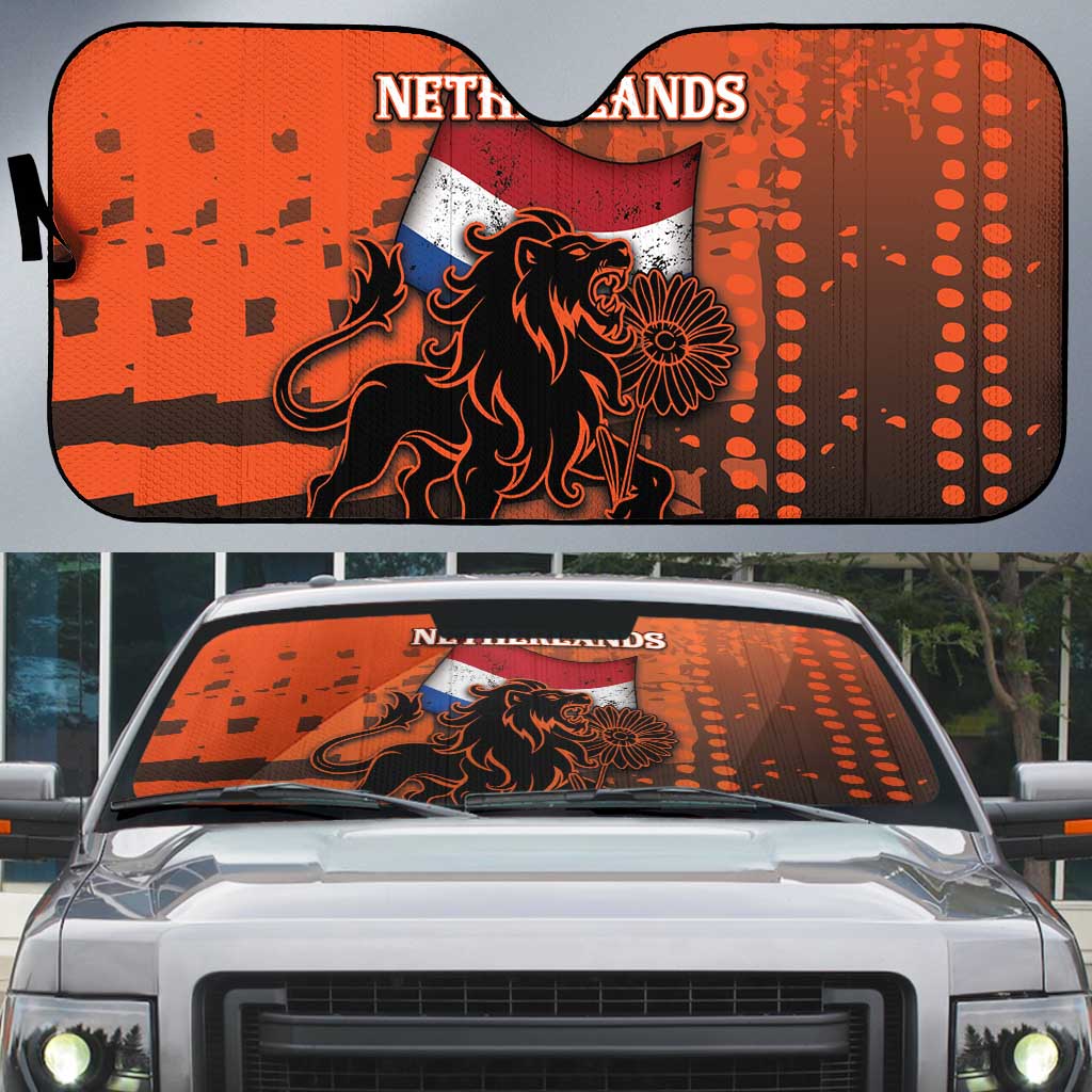 Netherlands Auto Sun Shade Lion With Daisy Flower - Wonder Print Shop