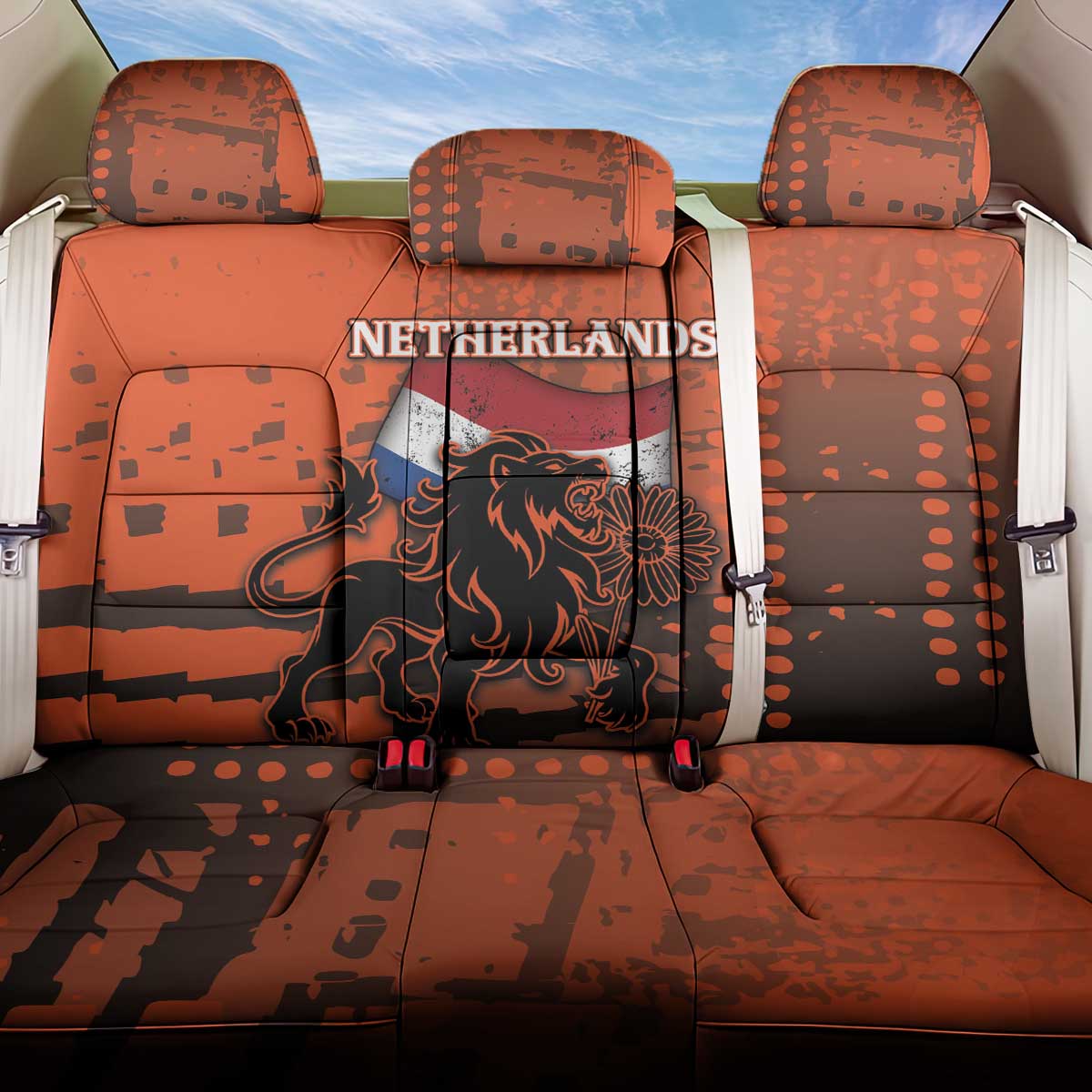 Netherlands Back Car Seat Cover Lion With Daisy Flower - Wonder Print Shop