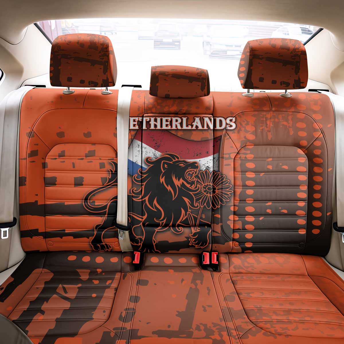 Netherlands Back Car Seat Cover Lion With Daisy Flower - Wonder Print Shop