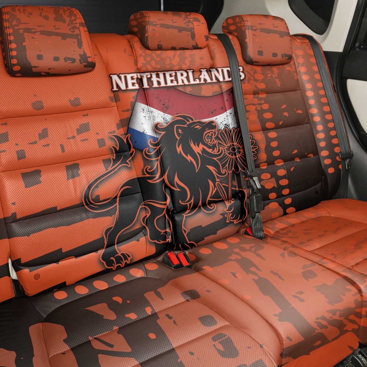 Netherlands Back Car Seat Cover Lion With Daisy Flower - Wonder Print Shop