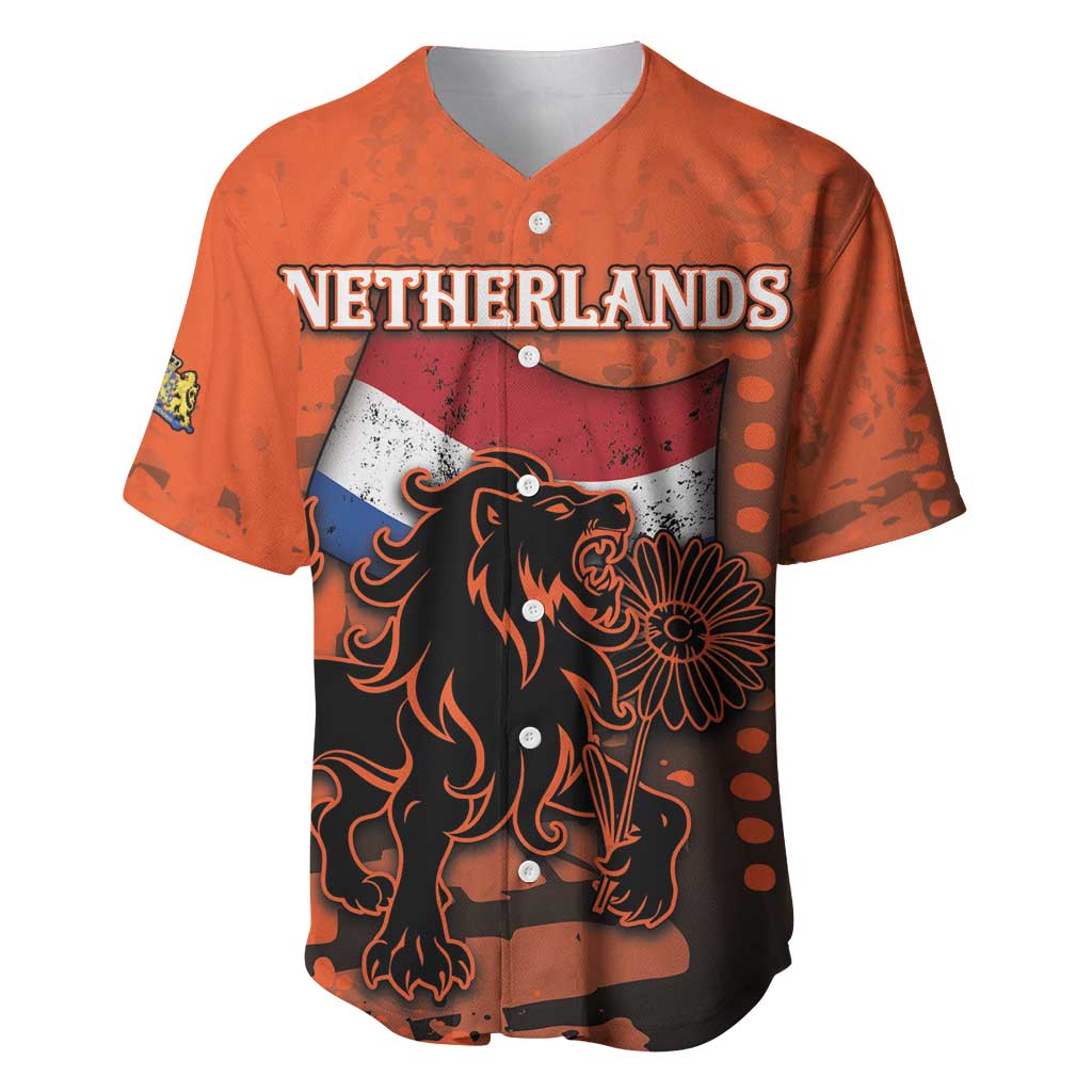Personalized Netherlands Baseball Jersey Lion With Daisy Flower - Wonder Print Shop