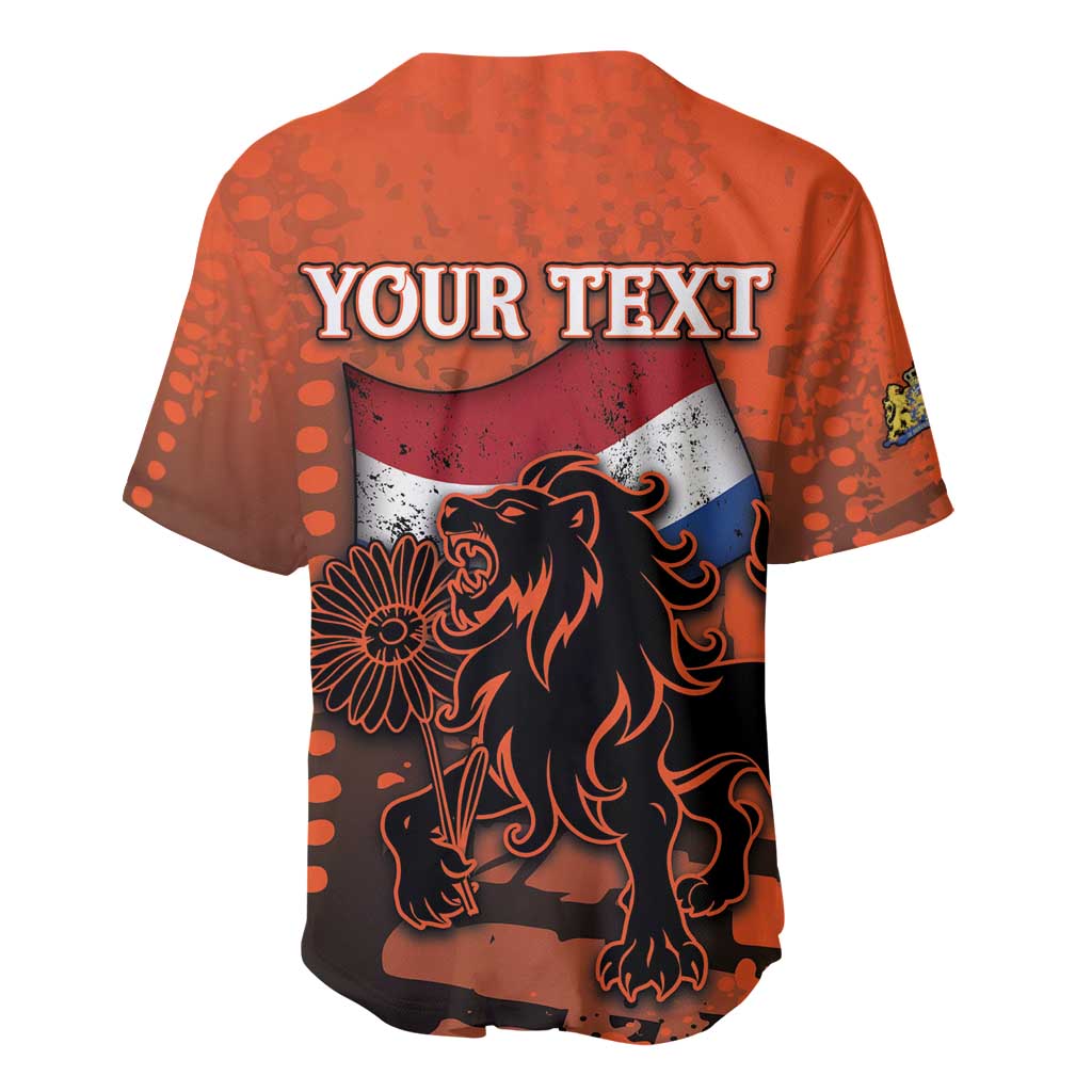Personalized Netherlands Baseball Jersey Lion With Daisy Flower - Wonder Print Shop