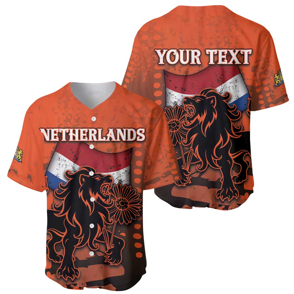 Personalized Netherlands Baseball Jersey Lion With Daisy Flower - Wonder Print Shop