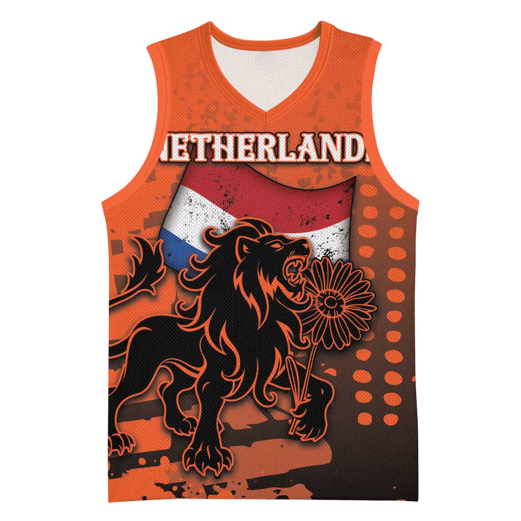 Personalized Netherlands Basketball Jersey Lion With Daisy Flower - Wonder Print Shop