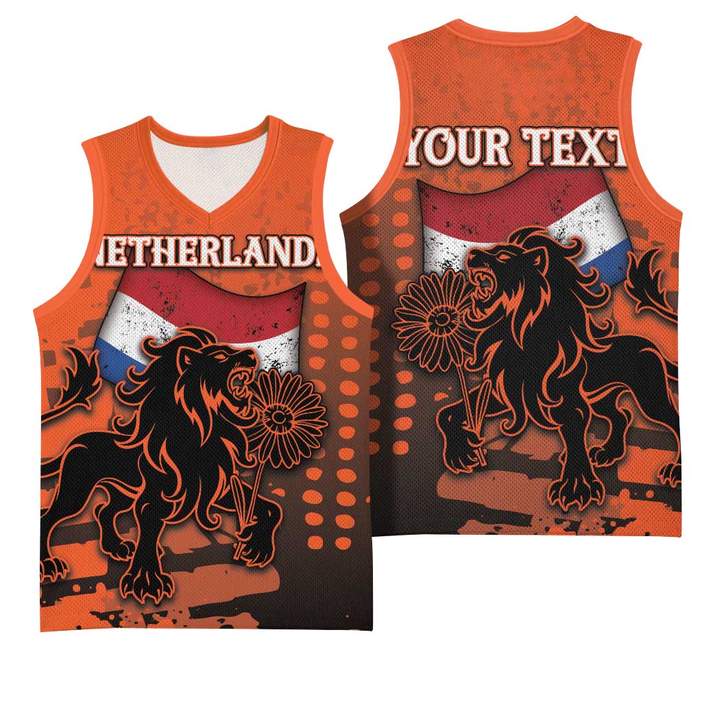 Personalized Netherlands Basketball Jersey Lion With Daisy Flower - Wonder Print Shop