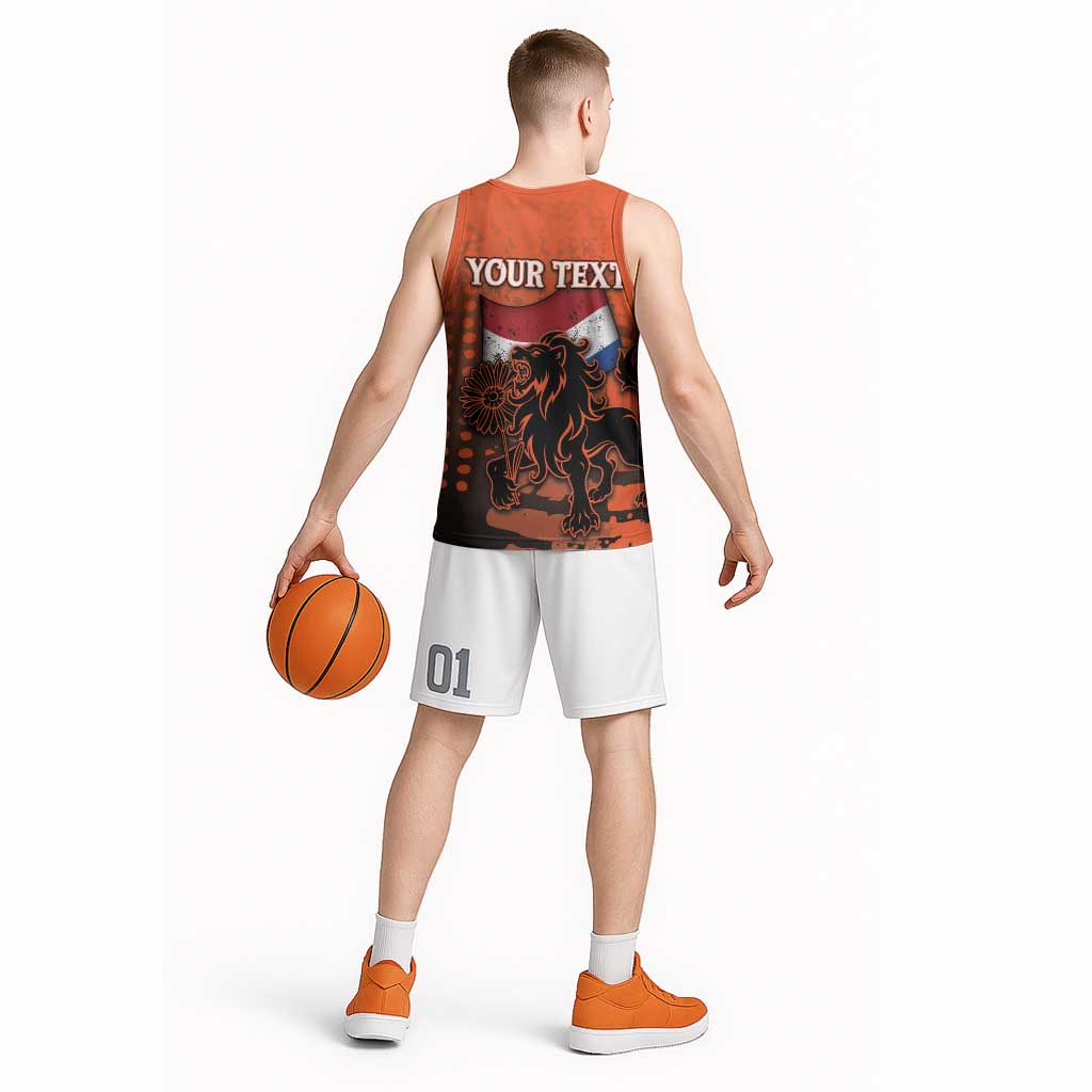 Personalized Netherlands Basketball Jersey Lion With Daisy Flower - Wonder Print Shop