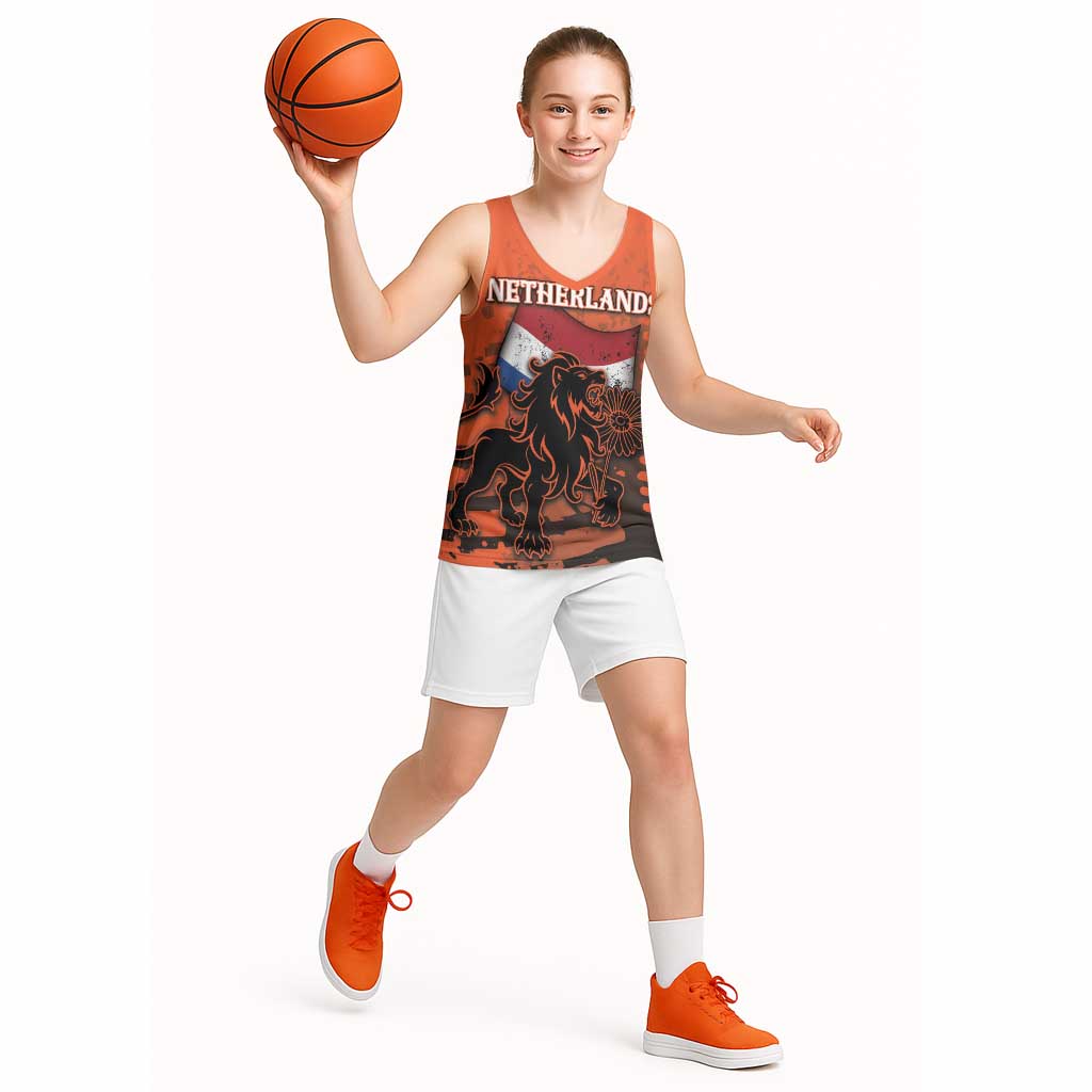 Personalized Netherlands Basketball Jersey Lion With Daisy Flower - Wonder Print Shop