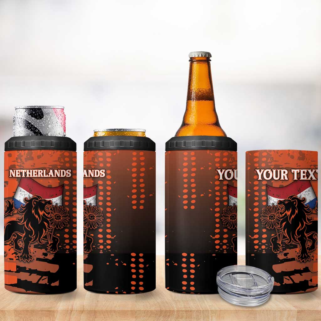 Personalized Netherlands 4 in 1 Can Cooler Tumbler Lion With Daisy Flower - Wonder Print Shop