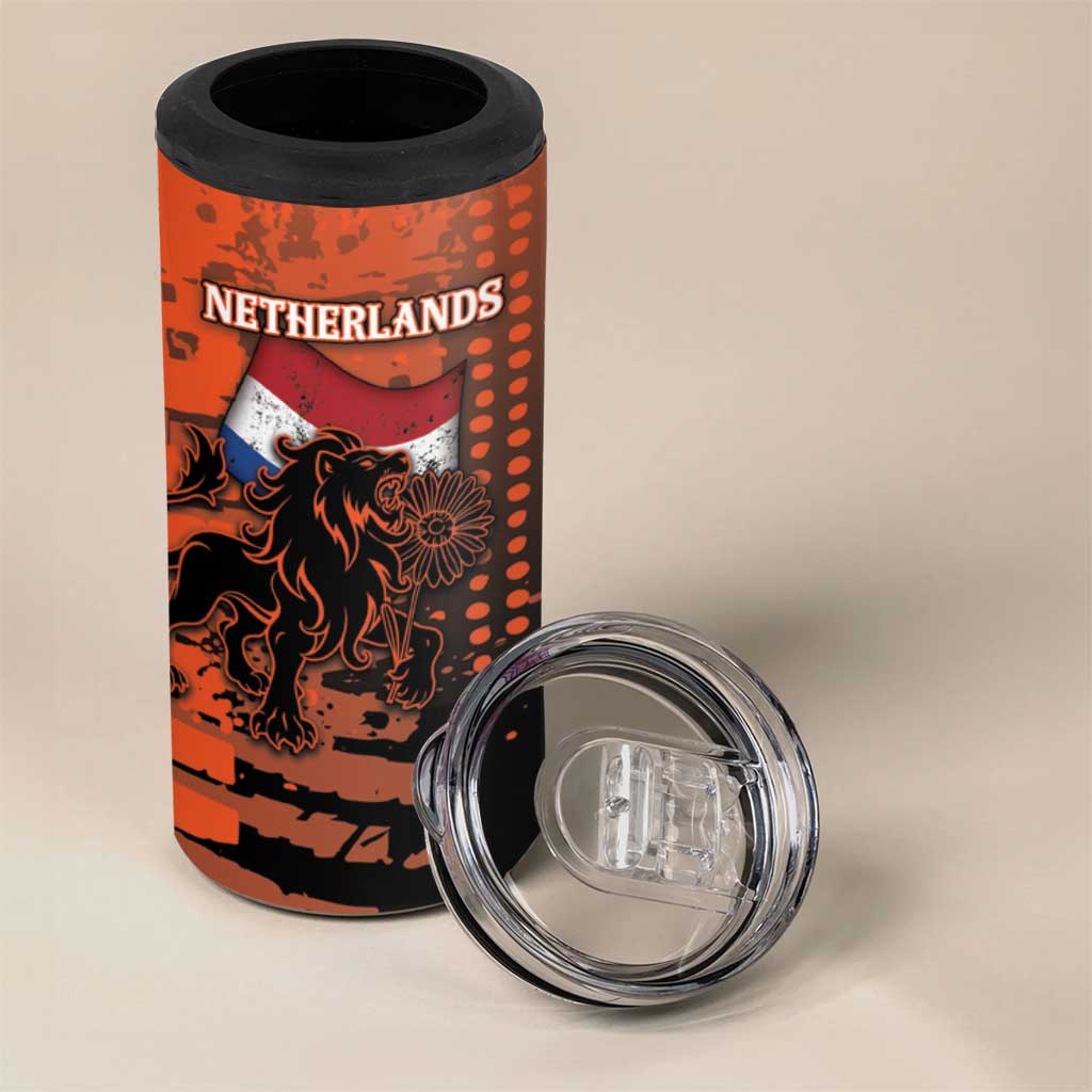 Personalized Netherlands 4 in 1 Can Cooler Tumbler Lion With Daisy Flower - Wonder Print Shop