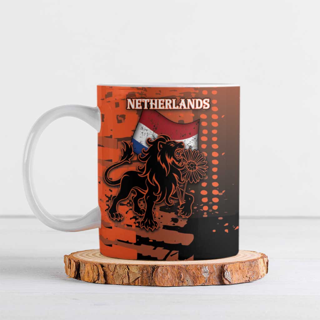 Personalized Netherlands Ceramic Mug Lion With Daisy Flower - Wonder Print Shop