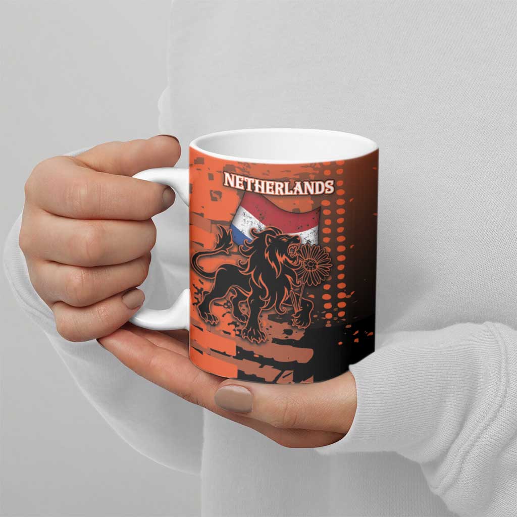 Personalized Netherlands Ceramic Mug Lion With Daisy Flower - Wonder Print Shop