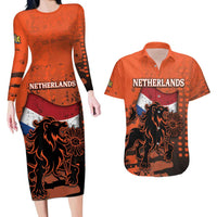 Personalized Netherlands Couples Matching Long Sleeve Bodycon Dress and Hawaiian Shirt Lion With Daisy Flower - Wonder Print Shop