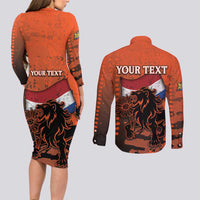 Personalized Netherlands Couples Matching Long Sleeve Bodycon Dress and Long Sleeve Button Shirt Lion With Daisy Flower - Wonder Print Shop