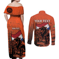Personalized Netherlands Couples Matching Off Shoulder Maxi Dress and Long Sleeve Button Shirt Lion With Daisy Flower - Wonder Print Shop