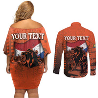 Personalized Netherlands Couples Matching Off Shoulder Short Dress and Long Sleeve Button Shirt Lion With Daisy Flower - Wonder Print Shop