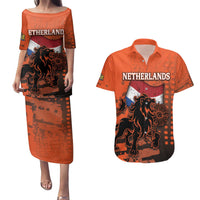 Personalized Netherlands Couples Matching Puletasi and Hawaiian Shirt Lion With Daisy Flower - Wonder Print Shop