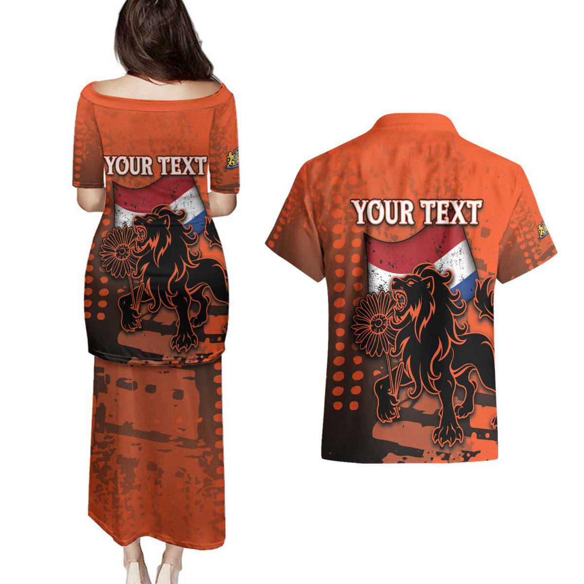 Personalized Netherlands Couples Matching Puletasi and Hawaiian Shirt Lion With Daisy Flower - Wonder Print Shop