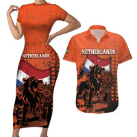 Personalized Netherlands Couples Matching Short Sleeve Bodycon Dress and Hawaiian Shirt Lion With Daisy Flower - Wonder Print Shop