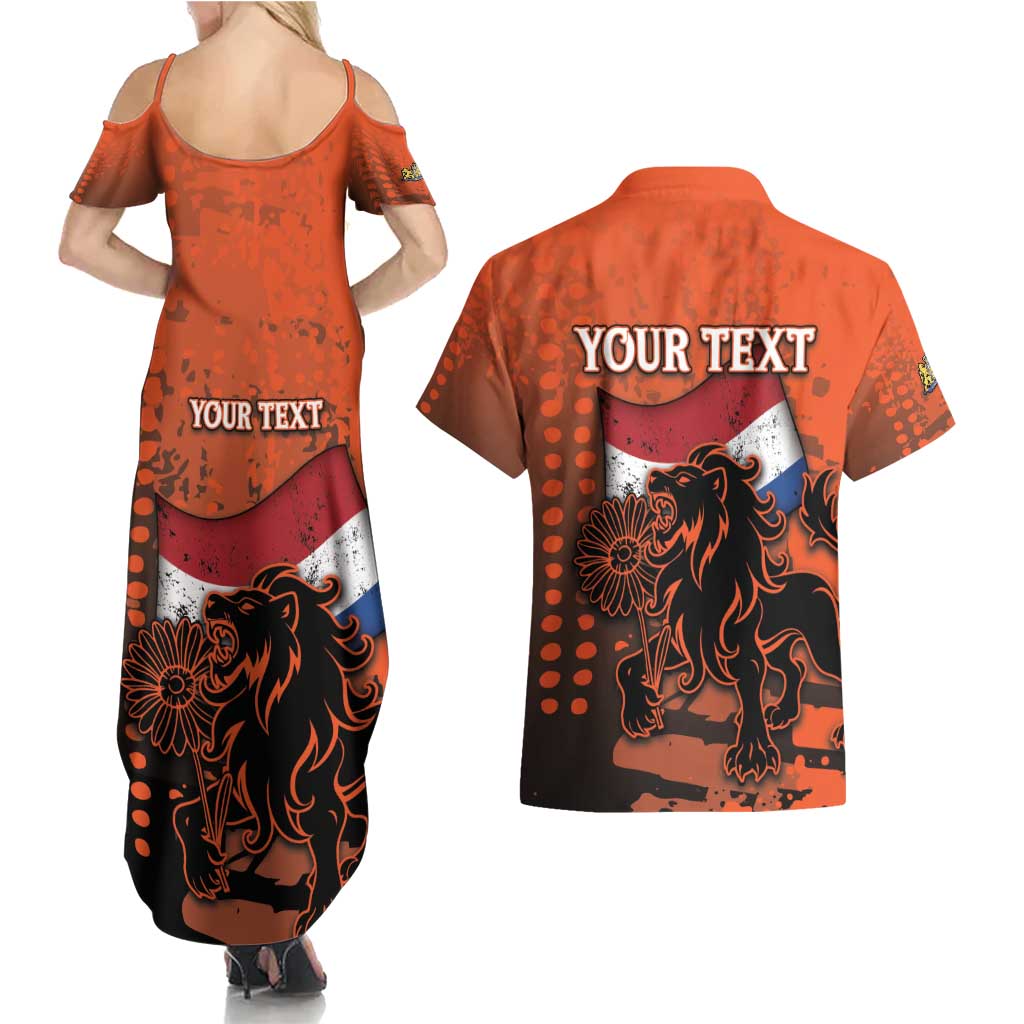 Personalized Netherlands Couples Matching Summer Maxi Dress and Hawaiian Shirt Lion With Daisy Flower - Wonder Print Shop