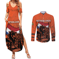Personalized Netherlands Couples Matching Summer Maxi Dress and Long Sleeve Button Shirt Lion With Daisy Flower - Wonder Print Shop