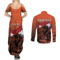 Personalized Netherlands Couples Matching Summer Maxi Dress and Long Sleeve Button Shirt Lion With Daisy Flower - Wonder Print Shop