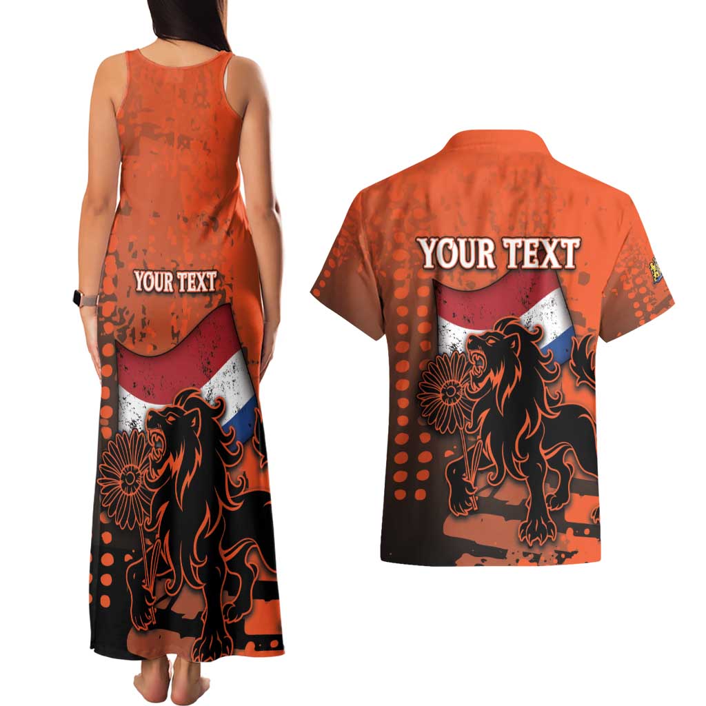 Personalized Netherlands Couples Matching Tank Maxi Dress and Hawaiian Shirt Lion With Daisy Flower - Wonder Print Shop