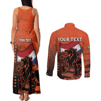 Personalized Netherlands Couples Matching Tank Maxi Dress and Long Sleeve Button Shirt Lion With Daisy Flower - Wonder Print Shop