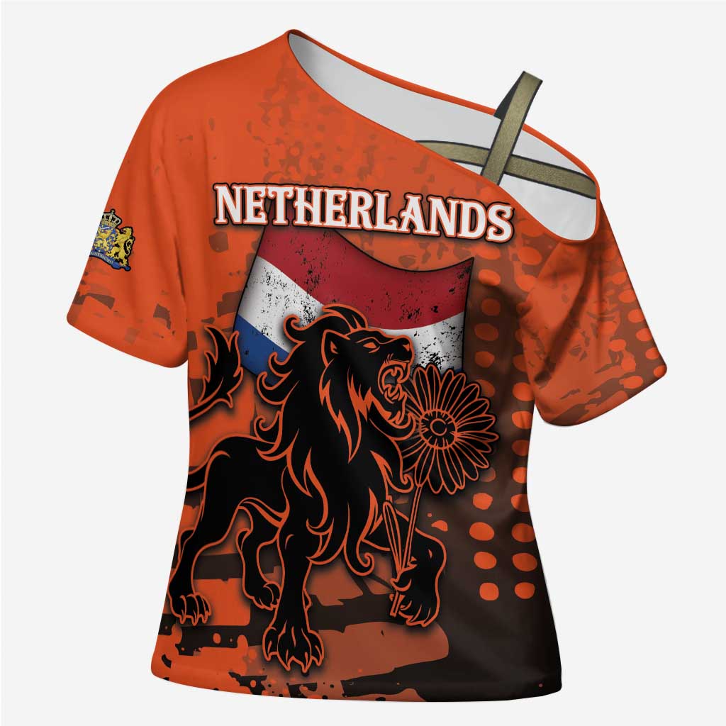 Personalized Netherlands Cross Shoulder Shirt Lion With Daisy Flower - Wonder Print Shop