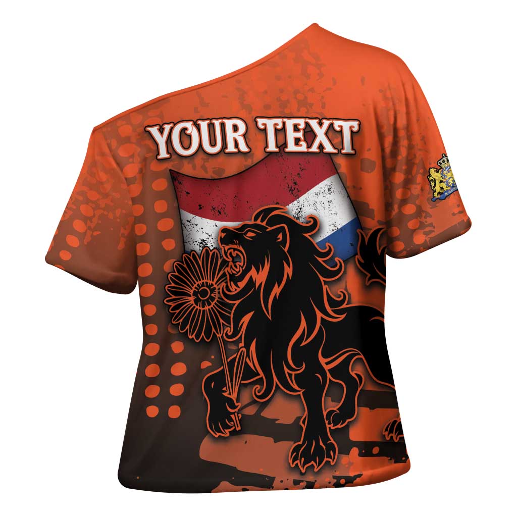 Personalized Netherlands Cross Shoulder Shirt Lion With Daisy Flower - Wonder Print Shop