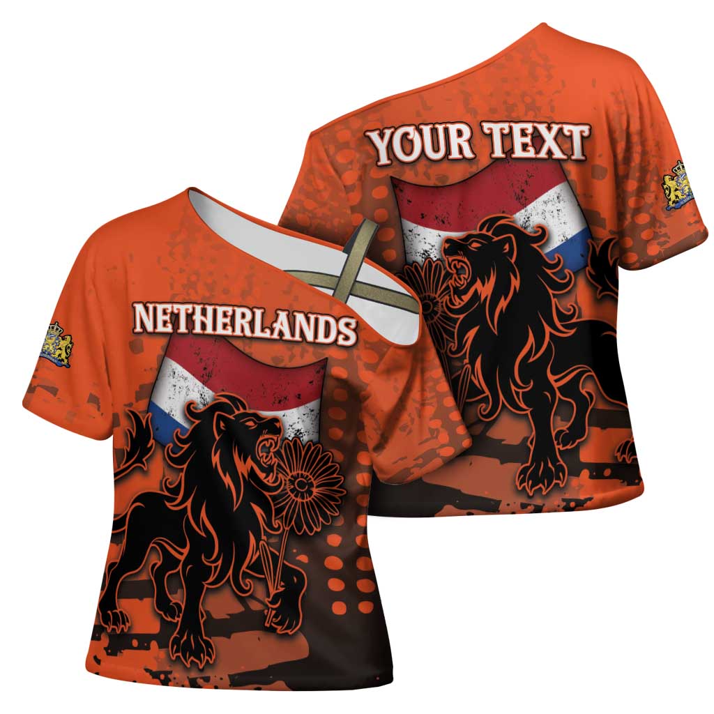 Personalized Netherlands Cross Shoulder Shirt Lion With Daisy Flower - Wonder Print Shop